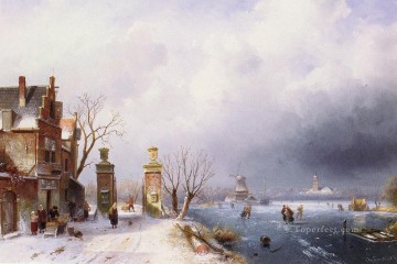 チャールズ・ライカート Painting - ベルギー 1818 年から 1907 年 太陽に照らされた冬のランスカの風景 チャールズ・ライカート